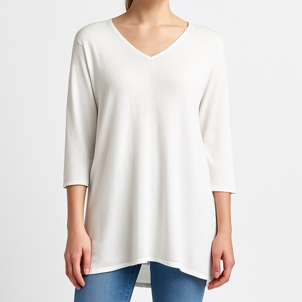 Indigenous elevated basics organic cotton knit pleat back tunic top L white